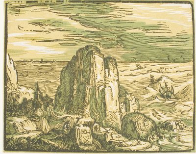 Cliff on a Seashore, from Four Small Landscapes by Hendrick Goltzius