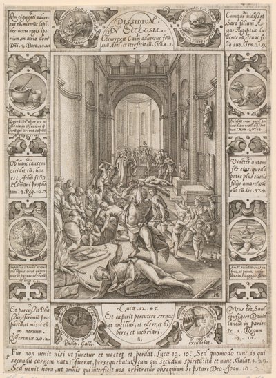 Dissidium in Ecclesia, Plate 8 of the Series "Allegories of the Christian Faith" by Hendrick Goltzius