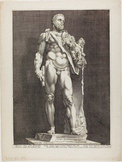 Hercules and Telephos, plate two from Three Famous Antique Sculptures by Hendrick Goltzius