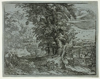 Landscape with a Shepherd Couple, from Four Small Landscapes by Hendrick Goltzius