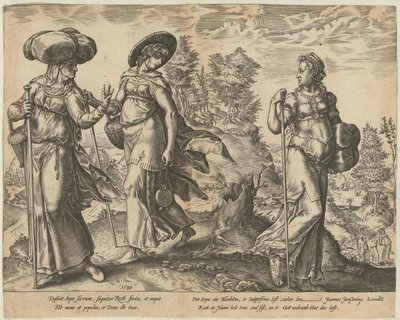 Orpah Leaves Ruth and Naomi [Sheet 1] and Ruth before Boaz in the Field [Sheet 2], Sheets 1 and 2 of the Series "The Story of Ruth" by Hendrick Goltzius