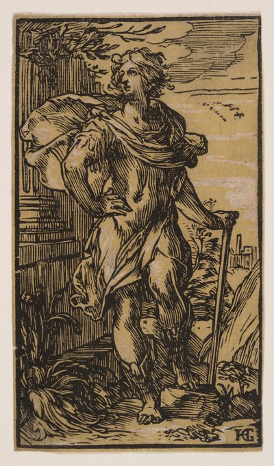 Standing Young Man with a Cane by Hendrick Goltzius