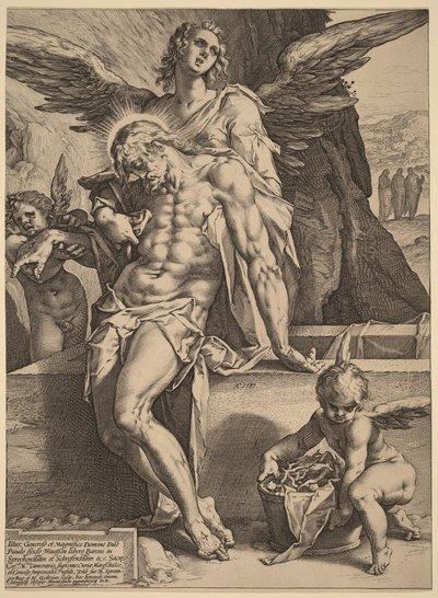 The Body of Christ Supported by Angels by Hendrick Goltzius