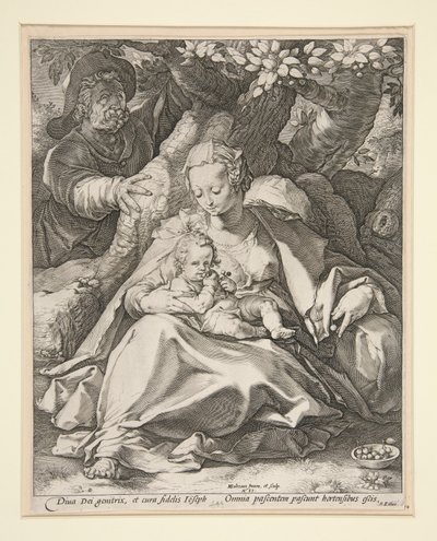 The Holy Family Under the Cherry Tree / Rest on the Flight to Egypt Under a Cherry Tree by Hendrick Goltzius