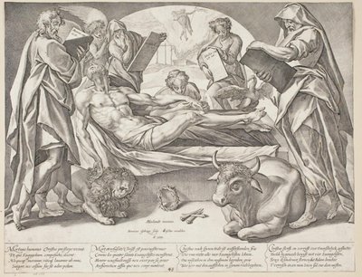 The Dead Christ and the Four Evangelists by Hendrick Goltzius