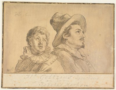 Two Men, Possibly Jan Matthijs Ban and Philips van Winghe (recto). Boy with Hat, Half-Length. Holding a Dead Old Man (verso) by Hendrick Goltzius