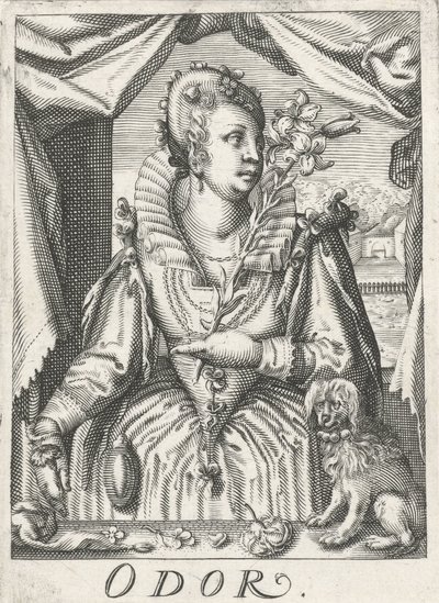 Smell (Odor), a Woman with a Flower Branch by Hendrick Hondius (rejected attribution)