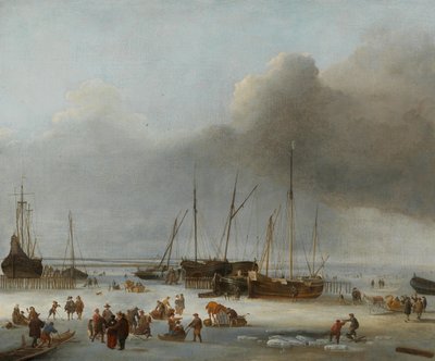 Ice-Skating on the Eastern Docks of Amsterdam by Hendrick Jacobsz. Dubbels