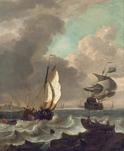Shipping in a Stiff Breeze off Dordrecht by Hendrick Rietschoof