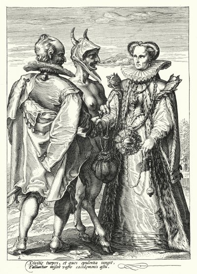 Marriage for Wealth Officiated by Satan (engraving) by Hendrik (after) Goltzius