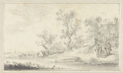 Landscape with a Group of Four People, Cattle on the Left by Hendrik Chalon