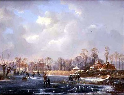 Landscape with Figures on a Frozen River by Hendrik Gerrit ten Cate
