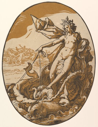Tethys Reclining in a Giant Shell Chariot Pulled by Two Sea Creatures, 1588-90 by Hendrik Goltzius