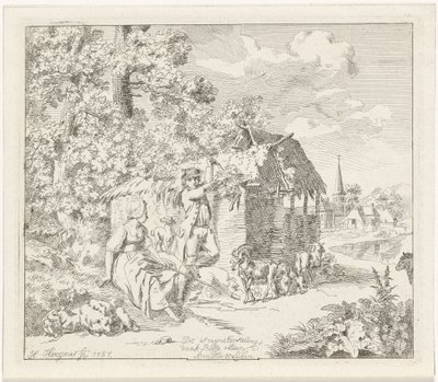 Shepherdess and Young Man by a Barn (Annette and Lubin) by Hendrik Hoogers