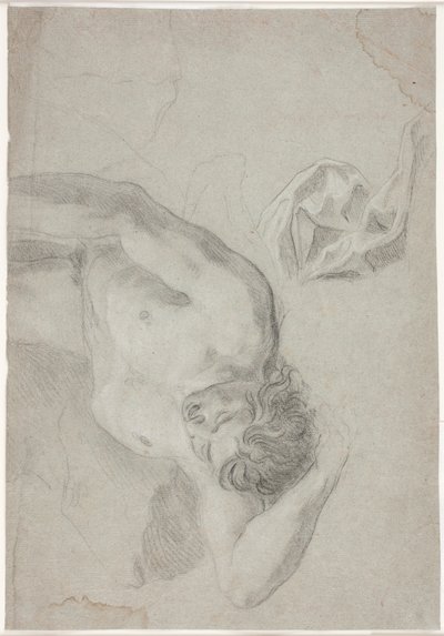 Male Model Study, Lying on His Back, Knee Piece and Drapery Study by Hendrik Krock