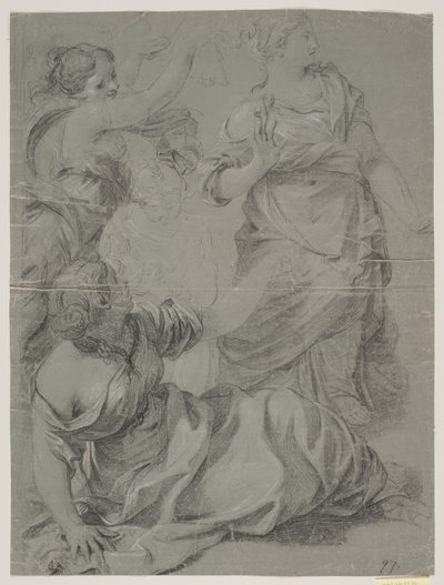 Three Draped Female Figures and a More Sketched Head and Upper Body of a Fourth by Hendrik Krock