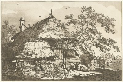 Farm with a Cow, Two Sheep, and a Donkey in the Yard (Twelve Designs for Learning to Draw Landscape) by Hendrik Meijer