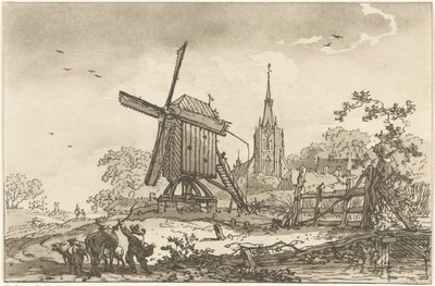 Landscape with a Windmill and a Church by Hendrik Meijer