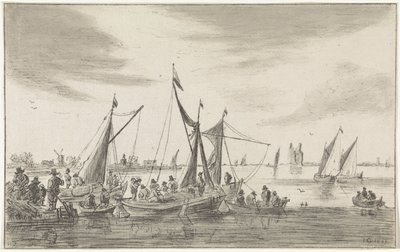 River View with Sailing Ships by Hendrik Spilman