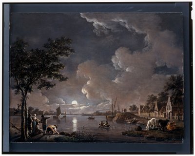 A River Landscape by Moonlight by Hendrik Willem Schweickhardt