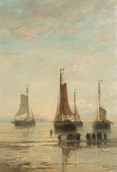 Bluff-Bowed Scheveningen Boats at Anchor by Hendrik William Mesdag