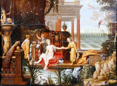 Bathsheba at the pool with her attendants by Hendrik van the Elder Balen