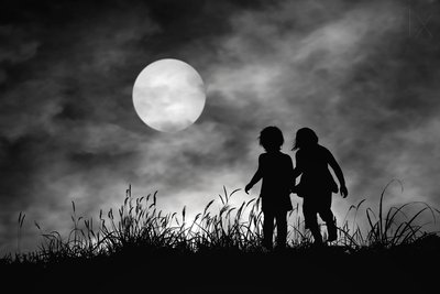 Moonlit Silhouettes Walking by Hengki Lee