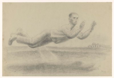 Self-Portrait with Raised Hands Floating in a Landscape by Henk Henriët (signed by artist)