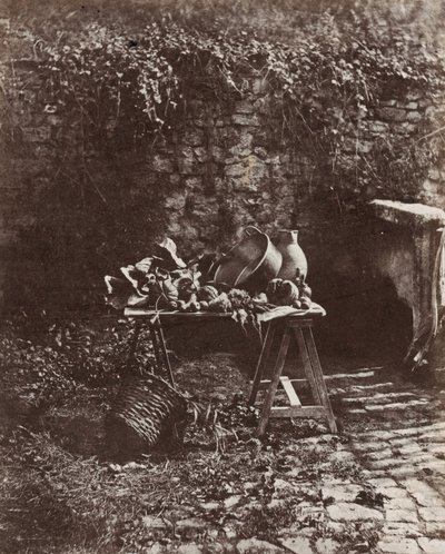 Still Life: Pot, Pitcher and Vegetables on a Sawhorse Table by Henri Victor Regnault