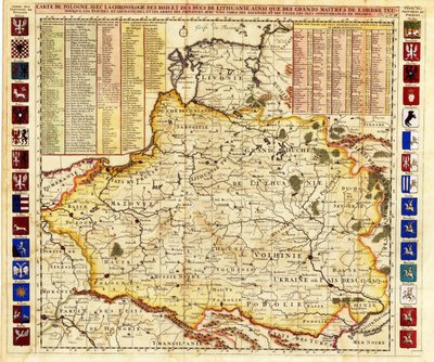 Map of Poland Includes Portions of Livonia and Grand Duchy of Moscow by Henri Abraham Chatelain