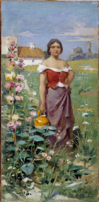 Young Woman Clothed with a Gypsy in a Field by Henri Adrien Tanoux
