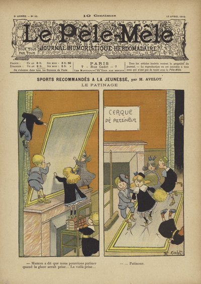 Sports recommended for youth. Skating. Illustration for Le Pele-Mele, 1902 by Henri Avelot
