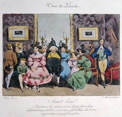 Humorous depiction of the behaviour and conversation of guests before dinner, engraved by Francois Seraphin Delpech (1778-1825) by Henri Bonaventure (after) Monnier