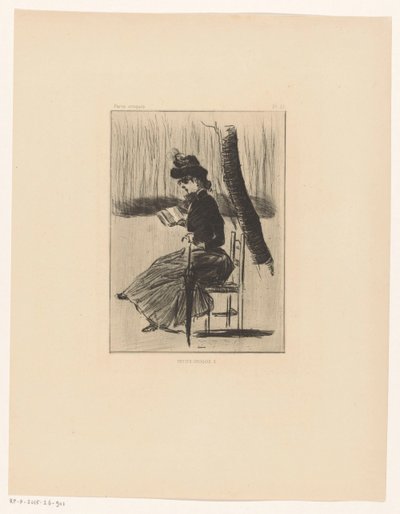 Woman with a Book and an Umbrella on a Chair Outside by Henri Boutet