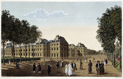 Garden and Palais du Luxembourg seen from the terrace of the small Luxembourg. Engraving by Courvoisier by Henri Courvoisier Voisin