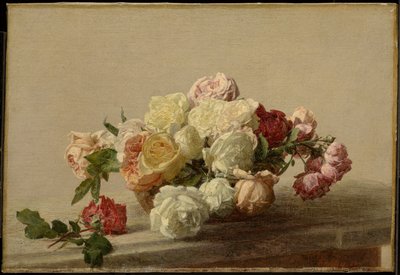 Bowl of Roses on a Marble Table by Henri Fantin-Latour
