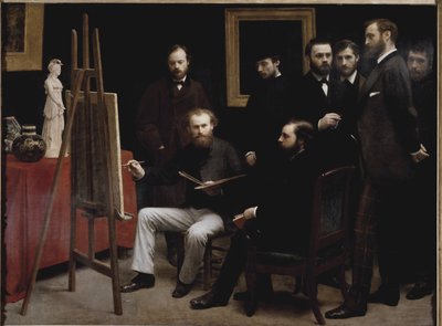 A workshop at the Batignolles (with several portraits of artist) by Ignace Henri Jean Fantin Latour