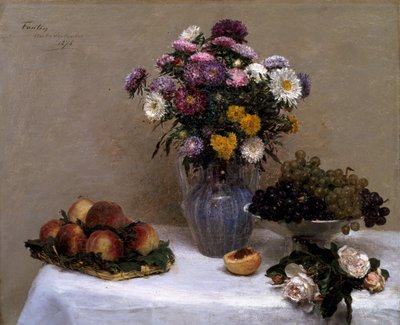 White Roses and Chrysanthemums in a Vase by Ignace Henri Jean Fantin Latour
