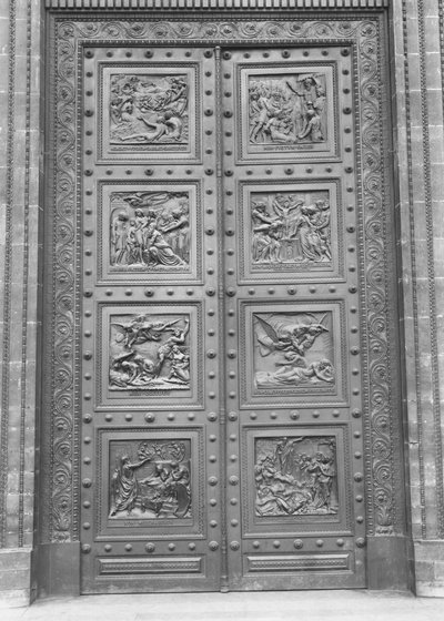 View of the Door of La Madeleine Comprising of Eight Relief Panels Depicting the Decalogue and Old Testament Scenes by Henri Joseph Francois de, baron Triqueti