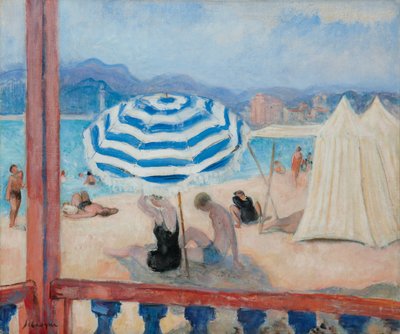 Cannes, Blue Parasol and Tents by Henri Lebasque