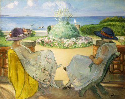 Two Young Women on a Terrace by the Sea by Henri Lebasque