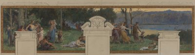 Sketch for Pantin Town Hall: Allegories of the Ourcq Canal, Labour and Navigation - Country Festival (ceiling and wall panel) by Henri Leopold Levy