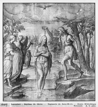 Life of Christ, Baptism of Christ, preparatory study of tapestry cartoon for the Church Saint-Merri in Paris by Henri Lerambert