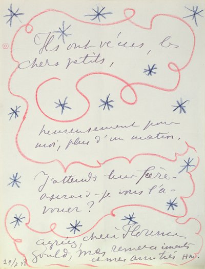 Letter from the Painter to Florence Gould, 29th July 1948 by Henri Matisse