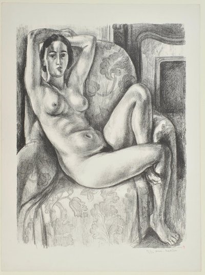 Nude on Blue Cushion Beside a Fireplace by Henri Matisse