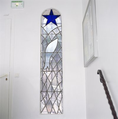Stained Glass Window Depicting a Fish Caught in a Net Beneath the Star of Salvation, from the Stairs Leading to the Chapel of the Rosary by Henri Matisse