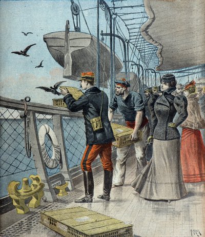Captain Reynaud Experimenting with Carrier Pigeons Aboard the Liner La Bretagne by Henri Meyer