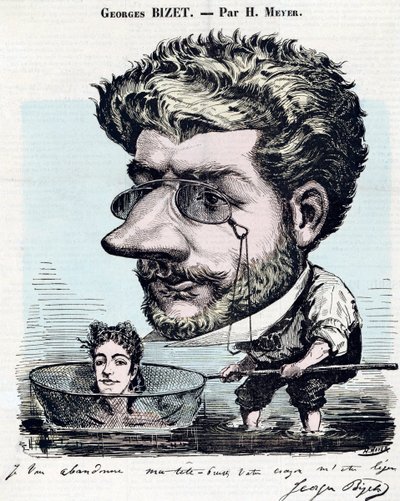 Georges Bizet, French Composer - Caricature with an Autograph by Bizet, by Henri Meyer for 