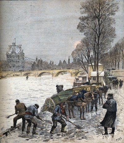 Paris Under the Snow in 1895 (engraving) by Henri Meyer