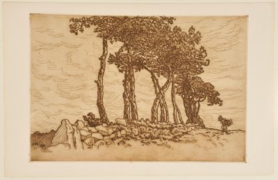Old Woman Carrying a Bundle near a Row of Trees by Henri Rivière